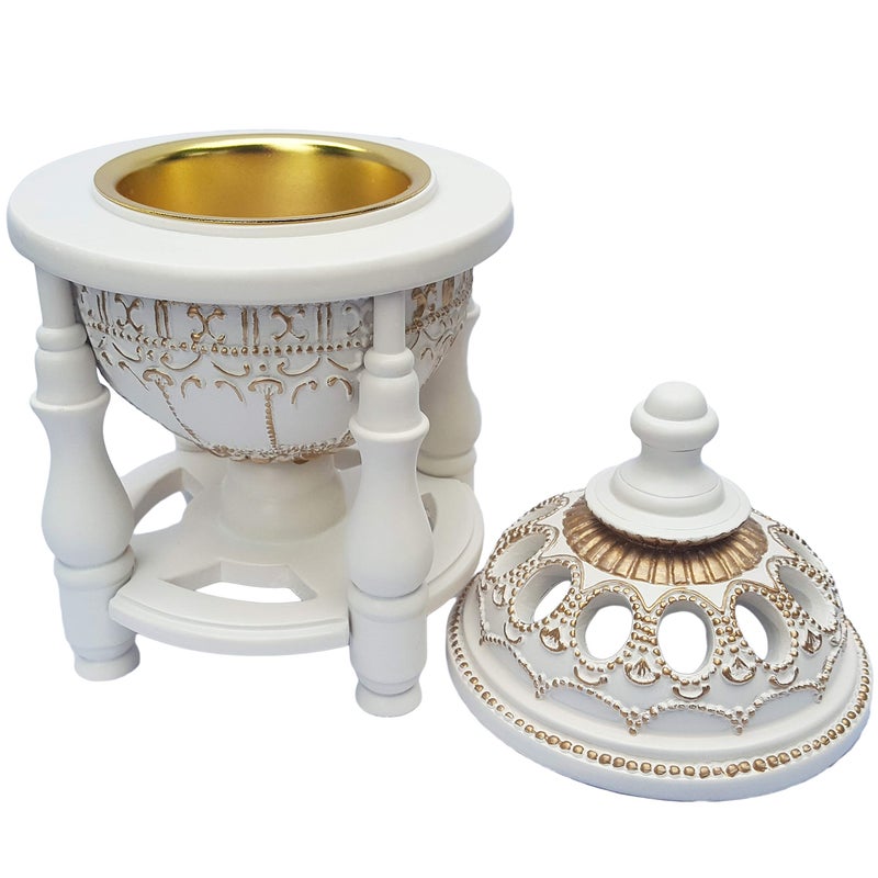 AM Charcoal Incense Burner - Bakhoor Burner, Oud Frankincense Resin Burner for Office & Home Decor - Lavish 4 Pillar (White) - Image 3